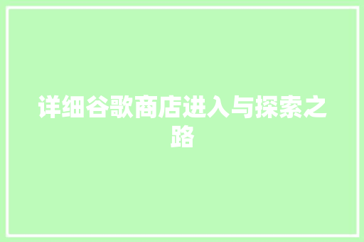 详细谷歌商店进入与探索之路