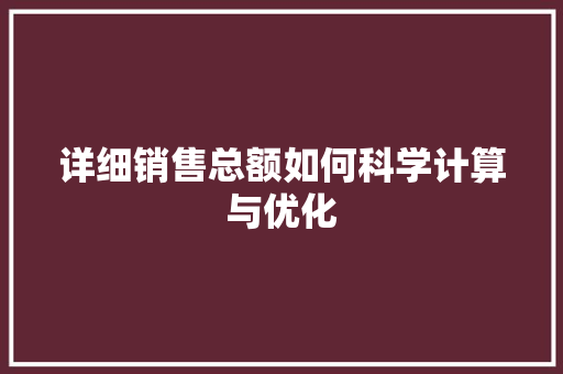 详细销售总额如何科学计算与优化