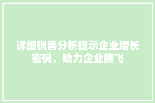 详细销售分析提示企业增长密码，助力企业腾飞