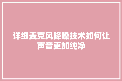 详细麦克风降噪技术如何让声音更加纯净