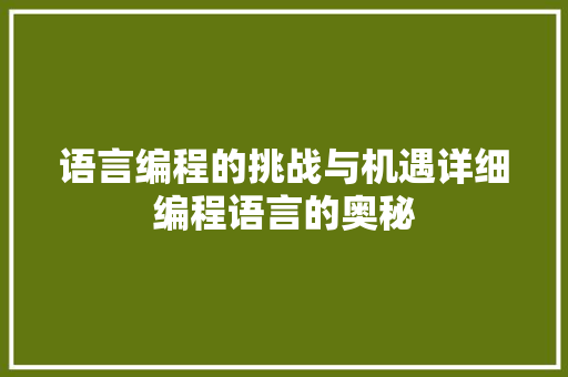 语言编程的挑战与机遇详细编程语言的奥秘