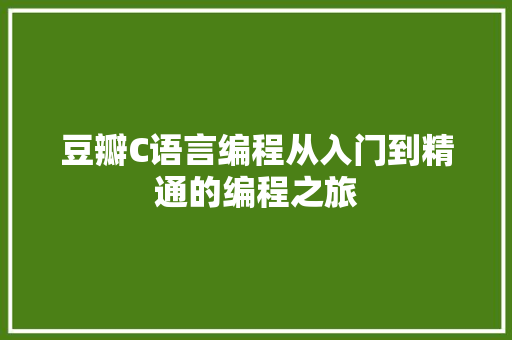 豆瓣C语言编程从入门到精通的编程之旅