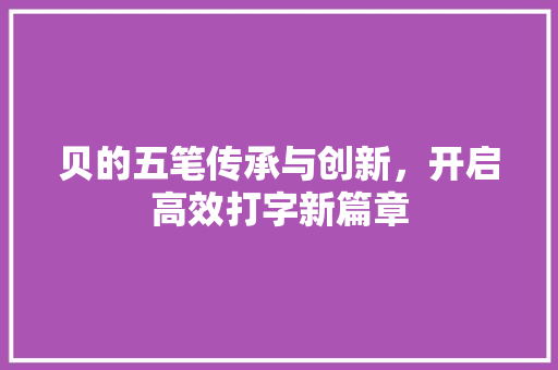 贝的五笔传承与创新，开启高效打字新篇章