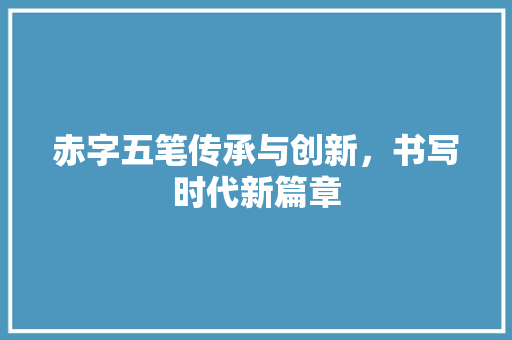 赤字五笔传承与创新，书写时代新篇章