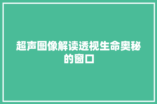 超声图像解读透视生命奥秘的窗口