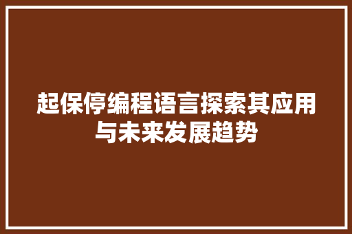 起保停编程语言探索其应用与未来发展趋势