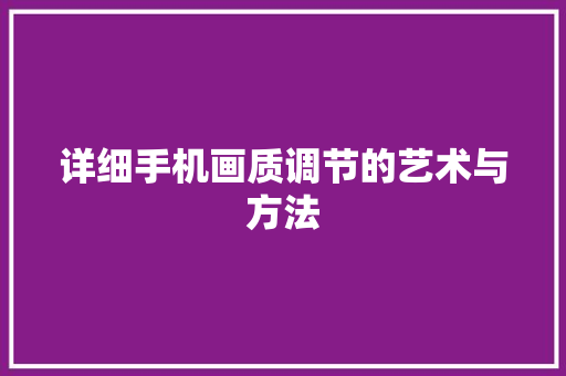 详细手机画质调节的艺术与方法