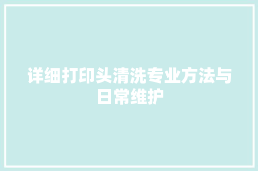 详细打印头清洗专业方法与日常维护