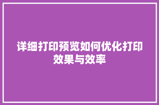 详细打印预览如何优化打印效果与效率