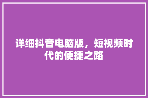 详细抖音电脑版，短视频时代的便捷之路