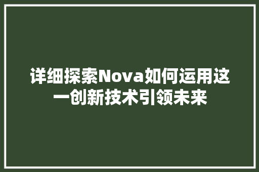 详细探索Nova如何运用这一创新技术引领未来