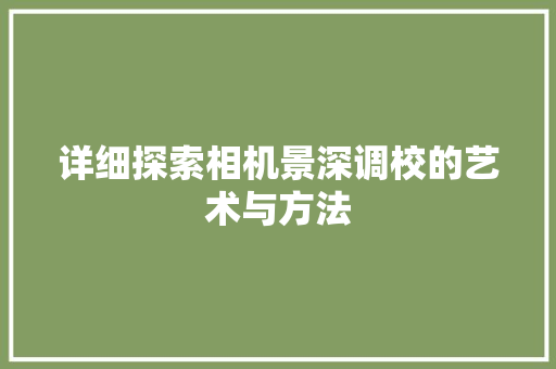 详细探索相机景深调校的艺术与方法