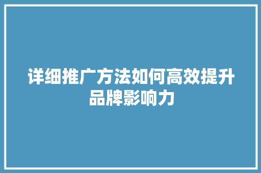 详细推广方法如何高效提升品牌影响力