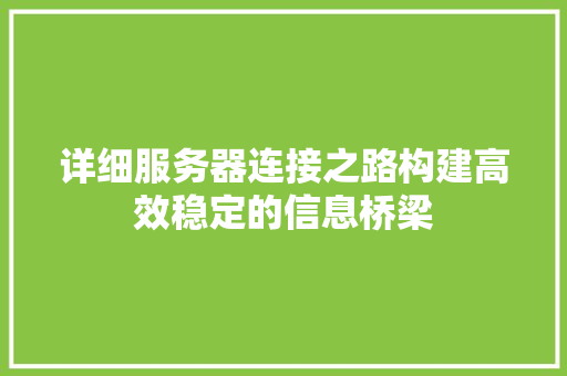 详细服务器连接之路构建高效稳定的信息桥梁