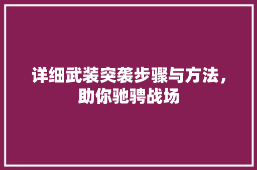 详细武装突袭步骤与方法，助你驰骋战场