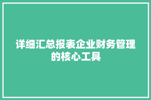 详细汇总报表企业财务管理的核心工具