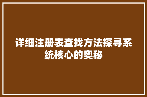 详细注册表查找方法探寻系统核心的奥秘