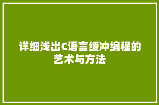 详细浅出C语言缓冲编程的艺术与方法