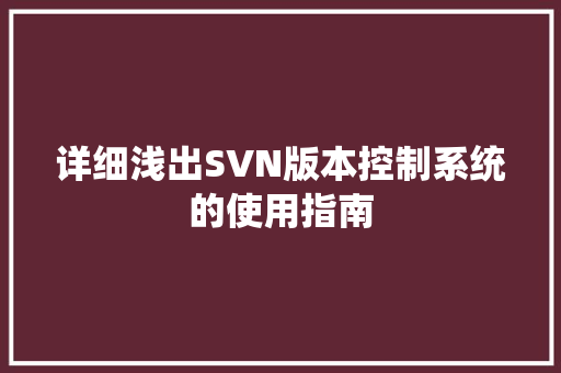 详细浅出SVN版本控制系统的使用指南