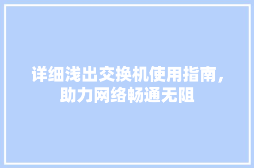 详细浅出交换机使用指南，助力网络畅通无阻