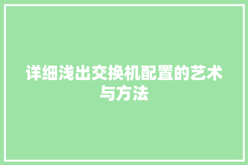 详细浅出交换机配置的艺术与方法