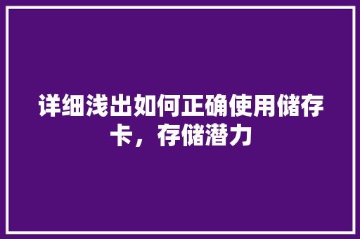 详细浅出如何正确使用储存卡，存储潜力