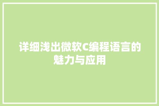 详细浅出微软C编程语言的魅力与应用