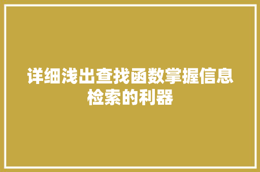 详细浅出查找函数掌握信息检索的利器