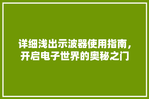 详细浅出示波器使用指南，开启电子世界的奥秘之门