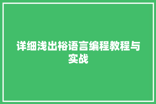 详细浅出裕语言编程教程与实战