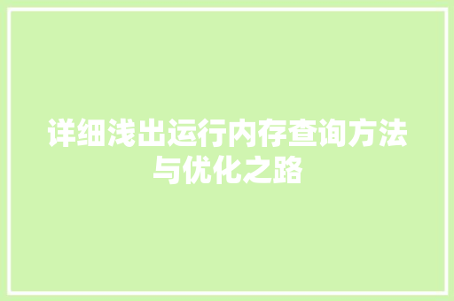 详细浅出运行内存查询方法与优化之路