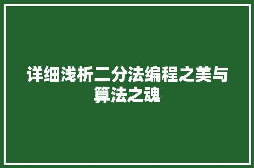 详细浅析二分法编程之美与算法之魂