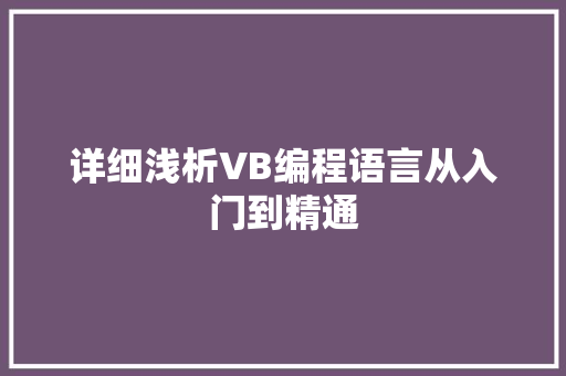 详细浅析VB编程语言从入门到精通