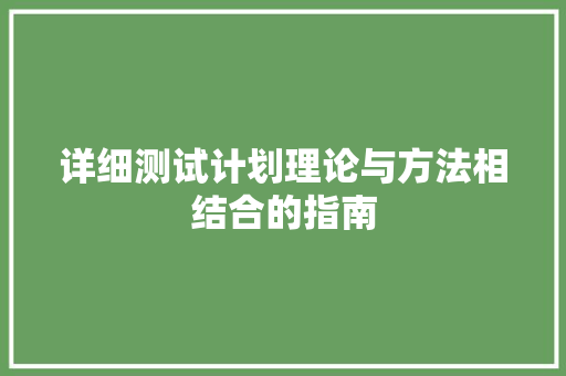 详细测试计划理论与方法相结合的指南