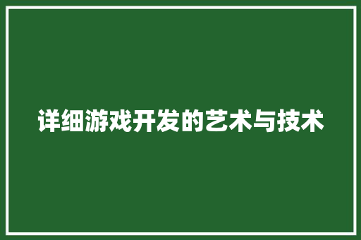 详细游戏开发的艺术与技术