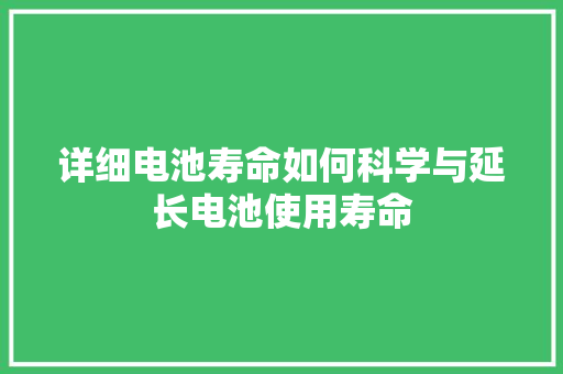 详细电池寿命如何科学与延长电池使用寿命