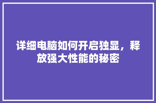 详细电脑如何开启独显，释放强大性能的秘密