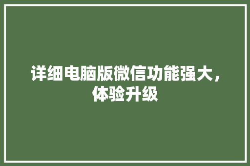 详细电脑版微信功能强大，体验升级