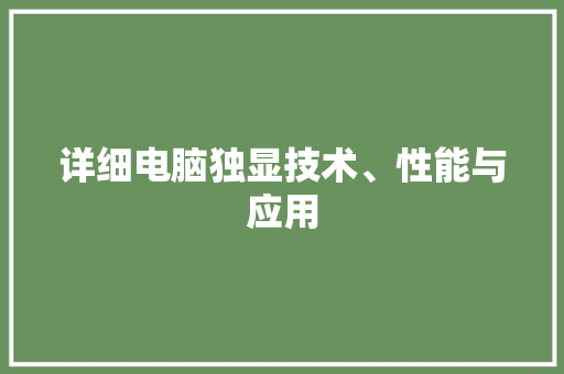 详细电脑独显技术、性能与应用