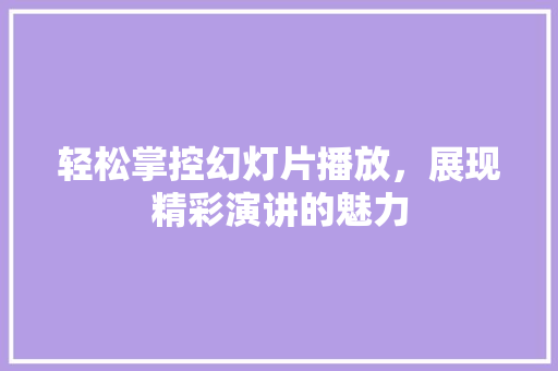 轻松掌控幻灯片播放，展现精彩演讲的魅力