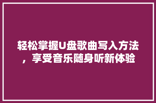 轻松掌握U盘歌曲写入方法，享受音乐随身听新体验