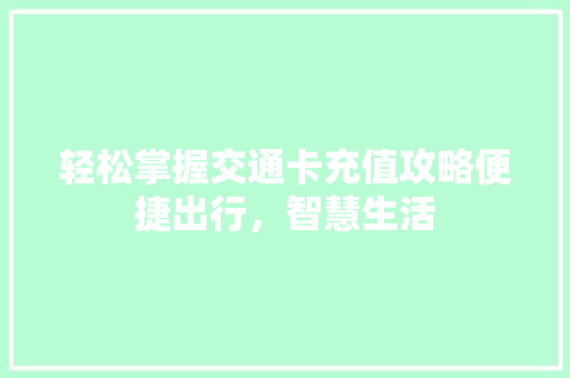 轻松掌握交通卡充值攻略便捷出行，智慧生活