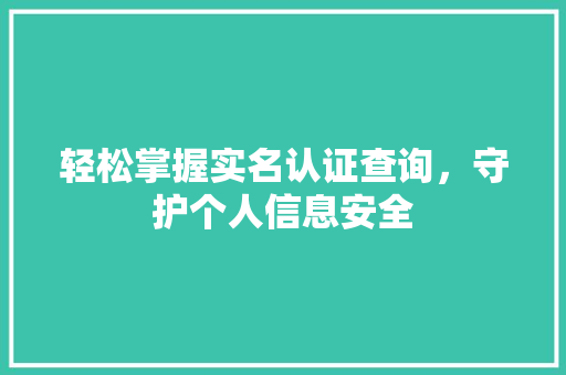 轻松掌握实名认证查询，守护个人信息安全