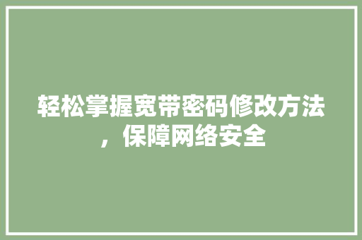 轻松掌握宽带密码修改方法，保障网络安全