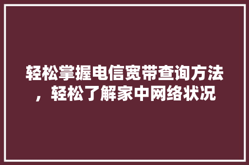 轻松掌握电信宽带查询方法，轻松了解家中网络状况