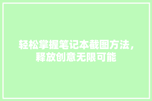 轻松掌握笔记本截图方法，释放创意无限可能