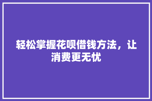 轻松掌握花呗借钱方法，让消费更无忧