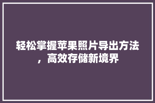 轻松掌握苹果照片导出方法，高效存储新境界