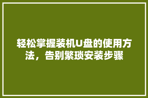 轻松掌握装机U盘的使用方法，告别繁琐安装步骤