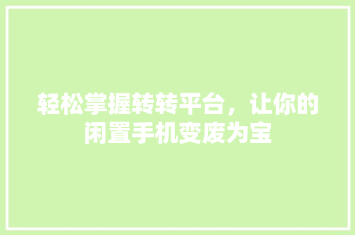 轻松掌握转转平台，让你的闲置手机变废为宝